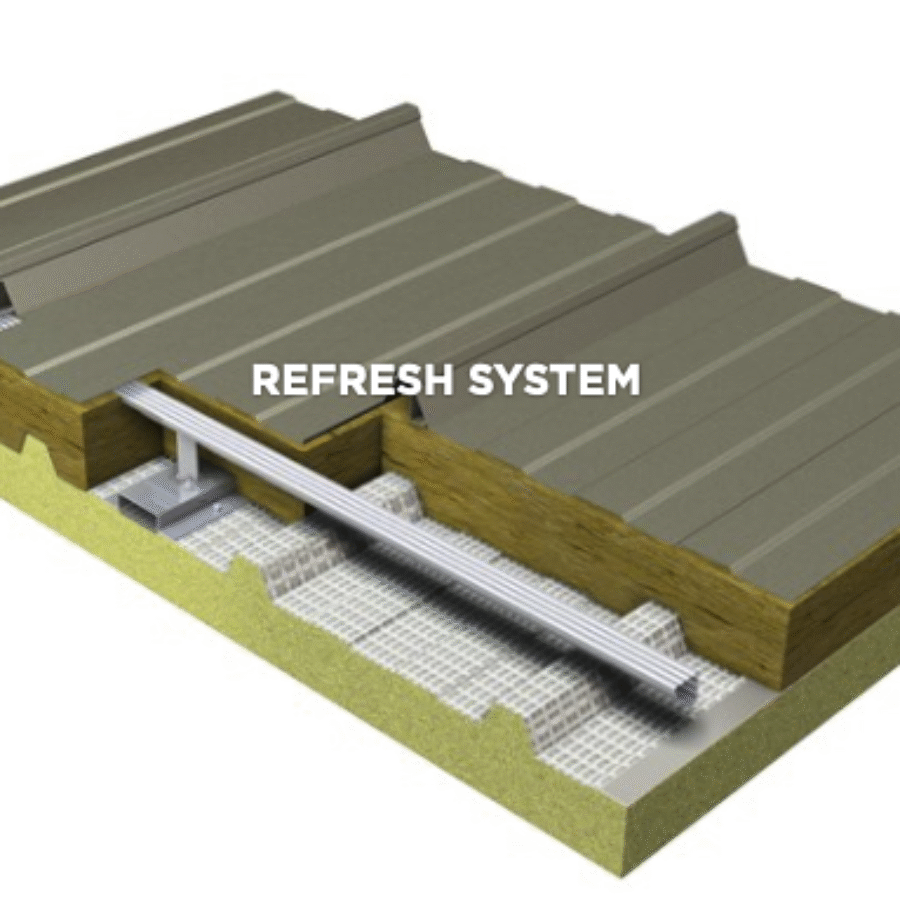 Cross section of industrial roof over sheeting