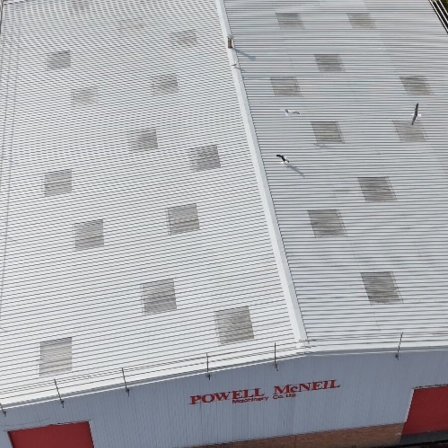 Aerial view of a refurbished industrial roof