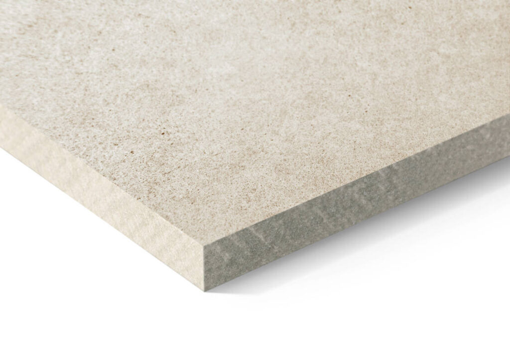 Swisspearl Windstopper Basic fiber cement board sample showing its face and edge
