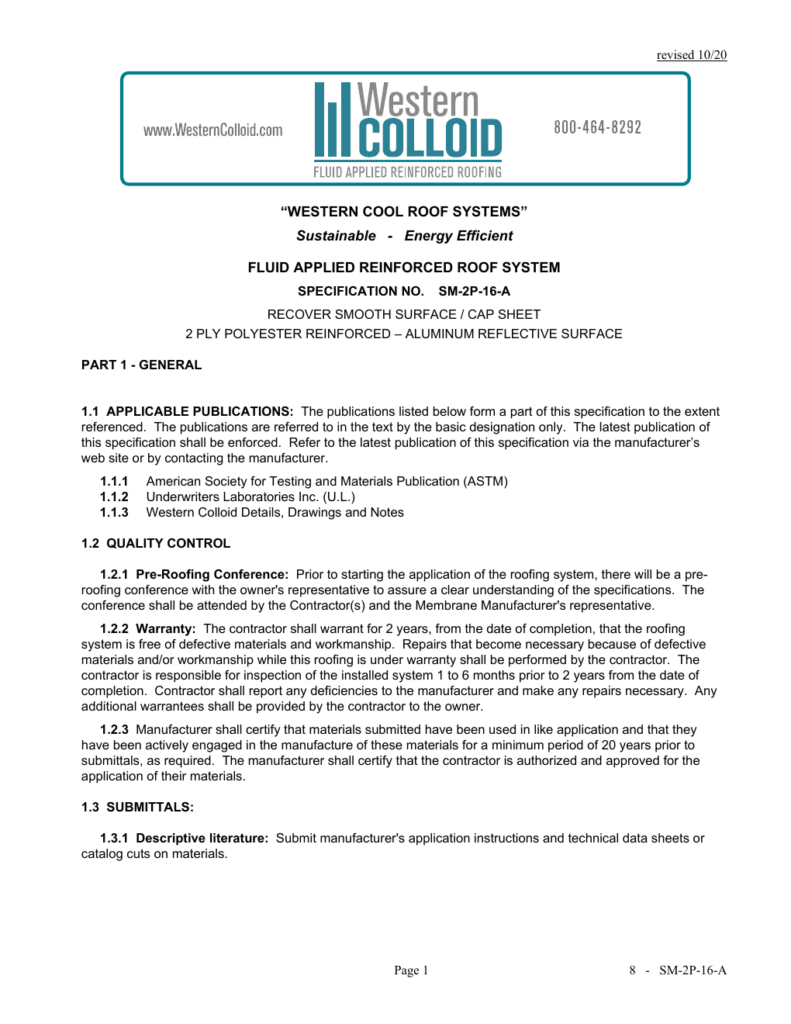 First page of Western Colloid SM-2P-16-A system specification