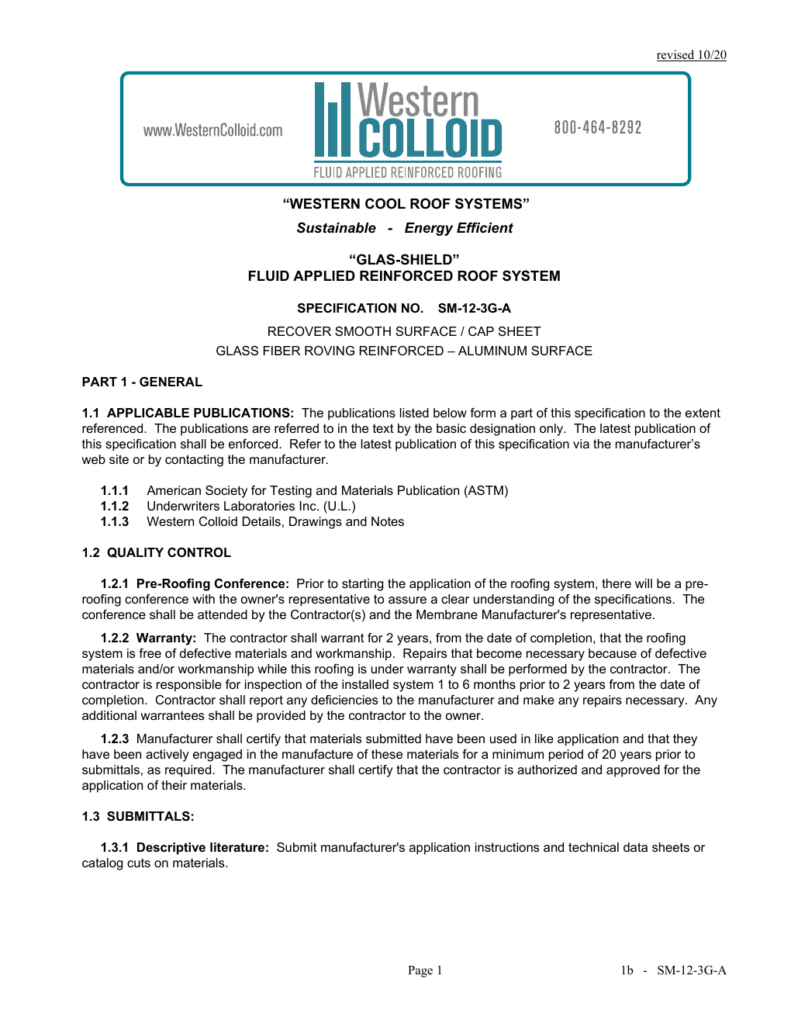 First page of Western Colloid SM-12-3G-A system specification