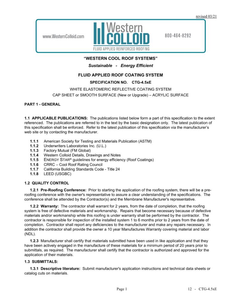 First page of Western Colloid CTG-4.5xE system specification