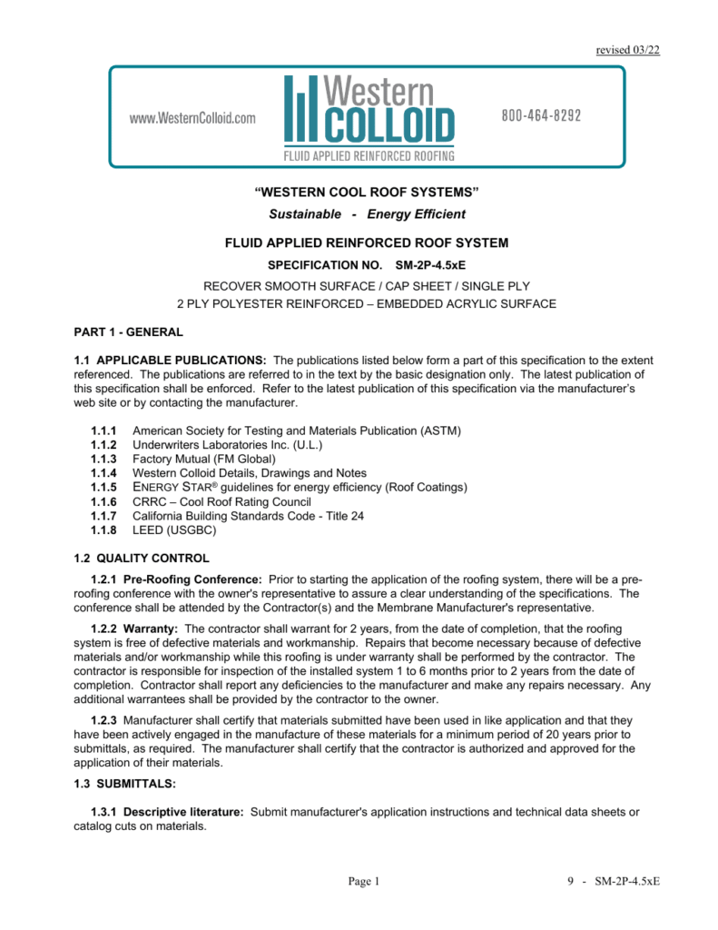 First page of Western Colloid SM-2P-4.5xE system specification