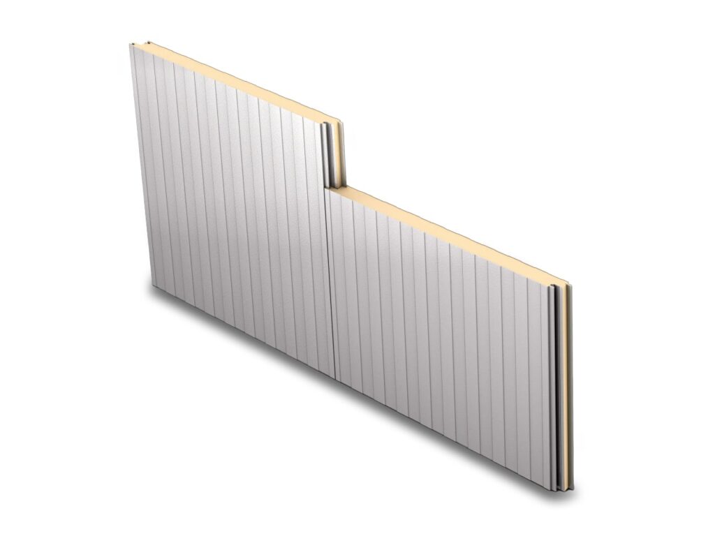 MesaLine HSE insulated metal wall panels, two stepped sections showing steel faces and foam core