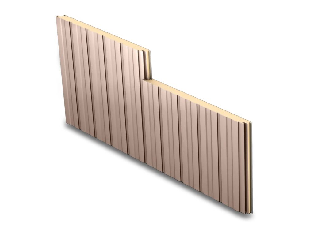 Cutaway ShadowLine insulated wall panel showing vertical flutes and foam core