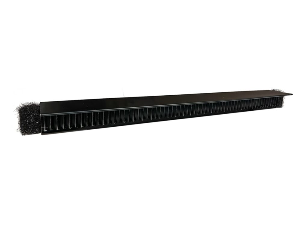 Black ribbed Standing Seam Vent strip with non-woven material at both ends
