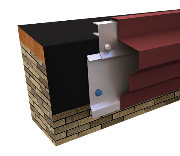 Cutaway rendering of Metal-Era Creative Design Shadow Line Fascia with a stepped red face at a roof edge