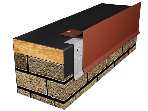 Cutaway rendering of Metal-Era One Gravel Stop at a roof edge