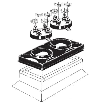 Exploded drawing of a Portals Plus Double Pipe Portal with two caps on one curb