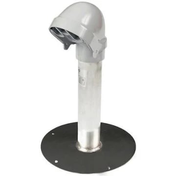Menzies Electrical Roof Flashing with a hooded metal pipe on a round base