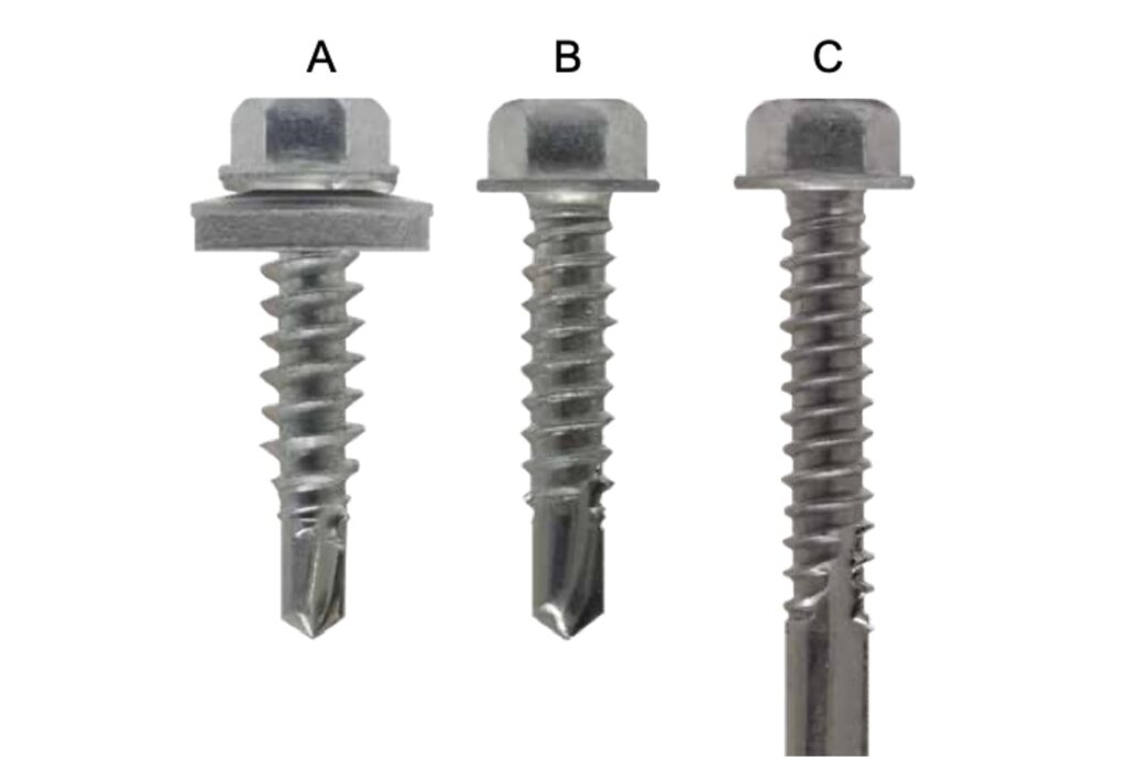 Three BLAZER bi-metal hex washer head self-drilling screws with welded drill points