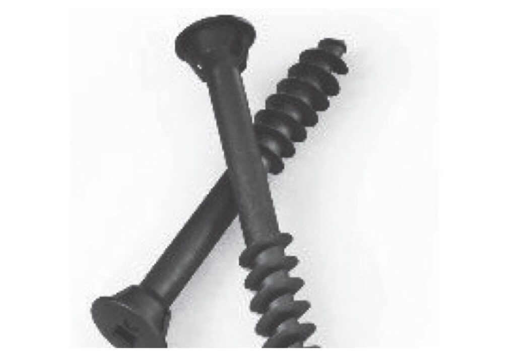 Two black nylon Deklite augers with square drive heads and tapered buttress threads
