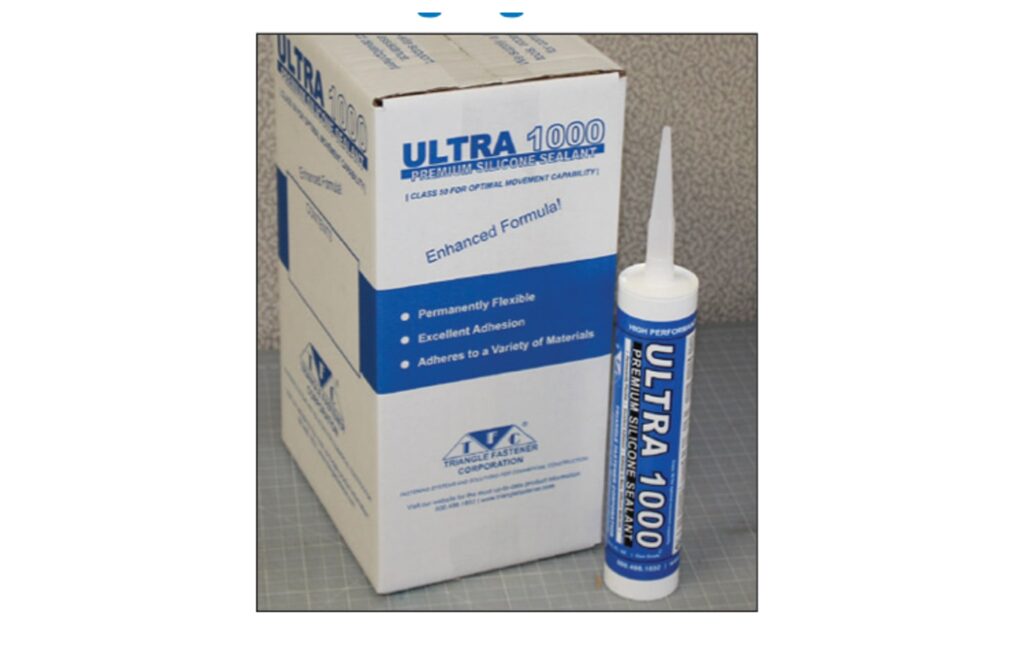 Ultra 1000 silicone sealant carton with a cartridge standing in front